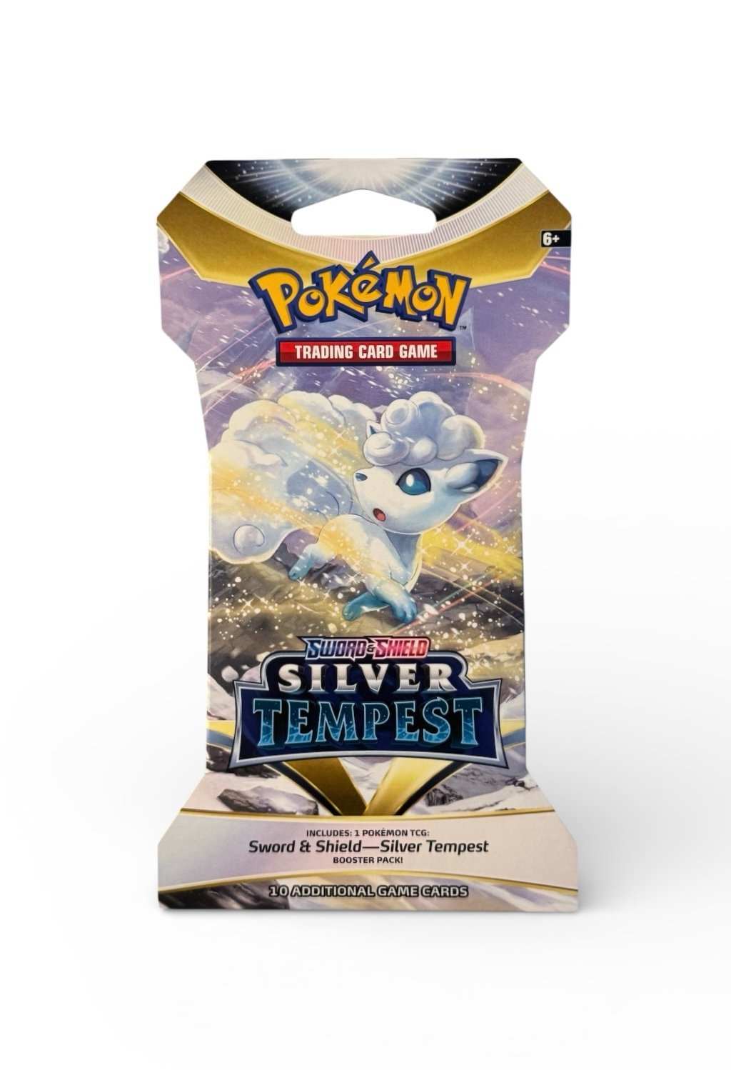Pokémon Sword and Shield Silver Tempest booster pack with Alolan Vulpix artwork sealed pack
