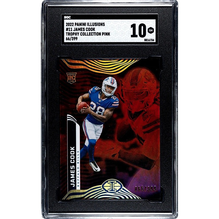 2022 Illusions Trophy Collection James Cook* RC Pink 66/399 NFL Bills #11 SGC 10
