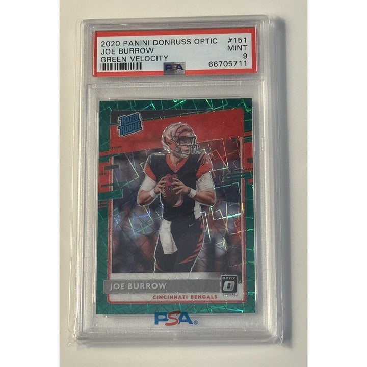 Joe Burrow RC* 2020 Panini Donruss Optic Rated Rookies Green Velocity #151 PSA 9