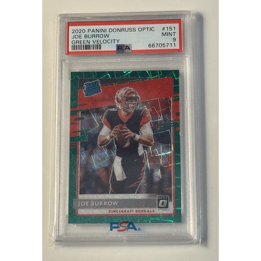 Joe Burrow RC* 2020 Panini Donruss Optic Rated Rookies Green Velocity #151 PSA 9