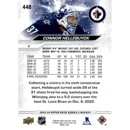 Connor Hellebuyck 2023-24 Upper Deck Series 2 NHL Hockey Card #448 Winnipeg Jets