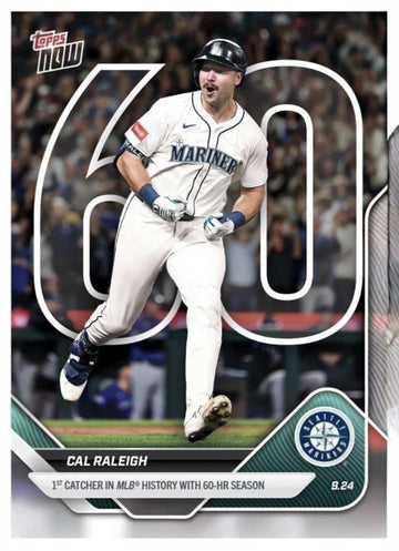 Cal Raleigh 2025 MLB Topps NOW card #765 celebrating 60 HR catcher record with Seattle Mariners