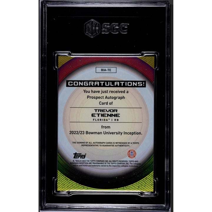 2022-23 Bowman U Inception Trevor Etienne RC autographed football trading card graded SGC 10