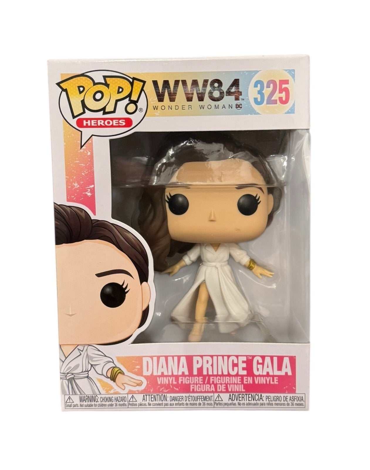 Funko Pop Heroes Wonder Woman 1984 Diana Prince Gala vinyl figure in white dress in box