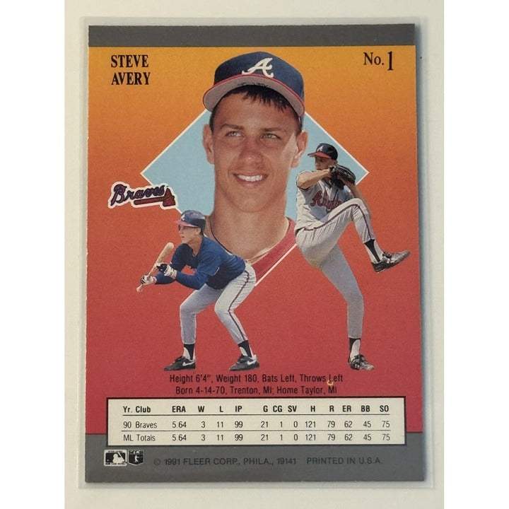1991 Fleer Ultra Baseball Steve Avery Atlanta Braves pitcher trading card near mint condition