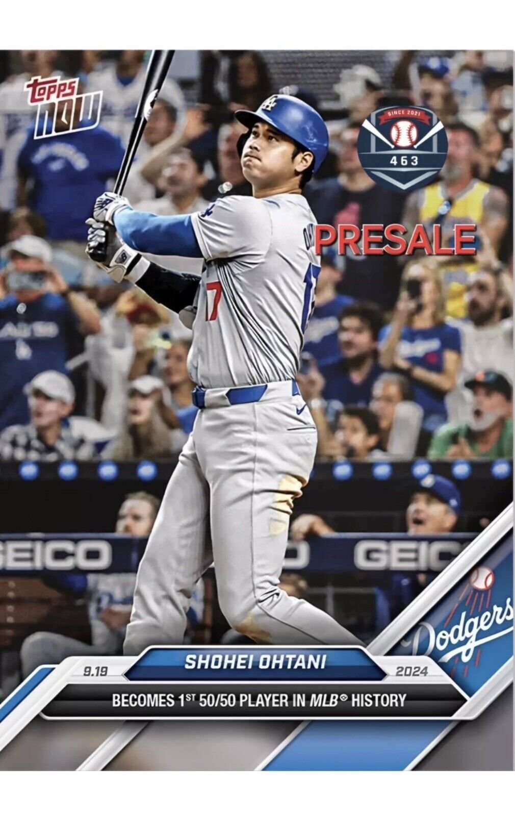 Shohei Ohtani 50/50 Club 2024 Topps Now Dodgers baseball card limited edition