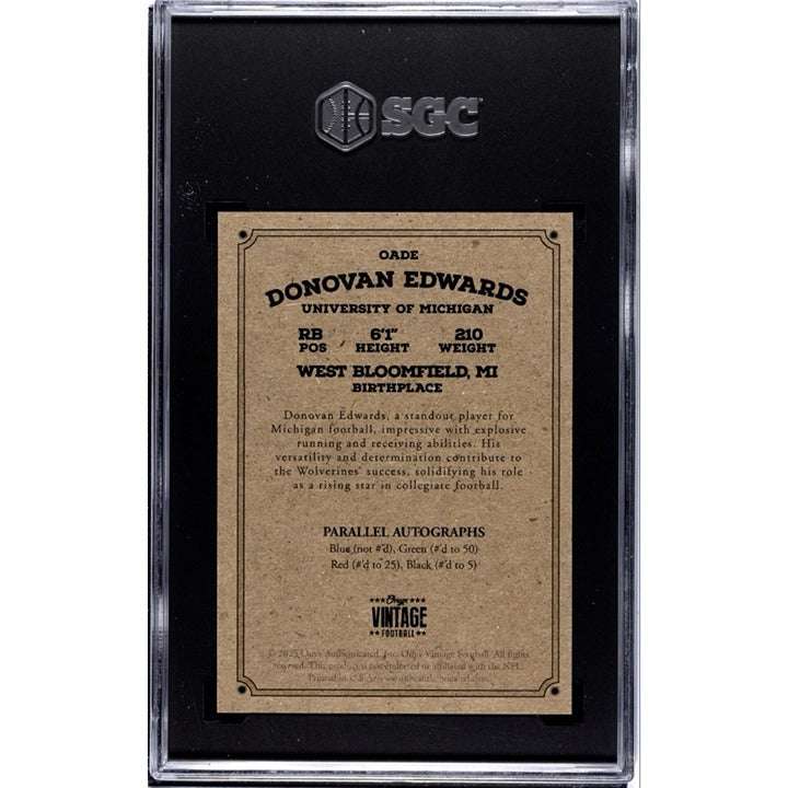 Donovan Edwards 2023 ONYX Vintage autographed Michigan football rookie card graded SGC 9
