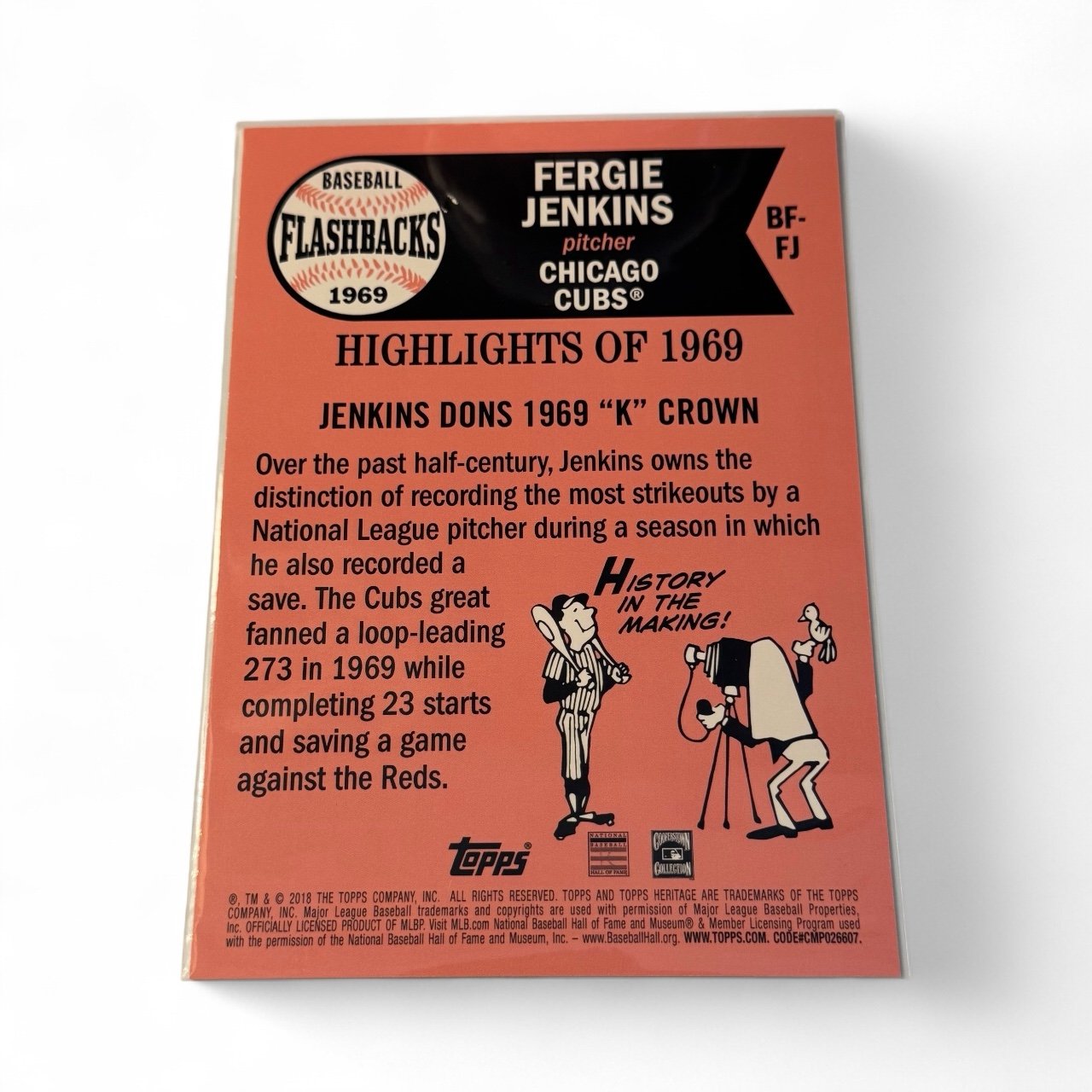 /49 OVERSIZED* Fergis Jenkins 2018 Topps Heritage FB BF-FJ 1969 MLB Chicago Cubs
