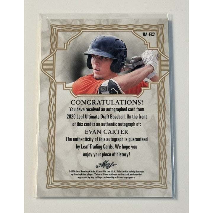 Evan Carter RC Auto 2020 Leaf Ultimate Draft Platinum Spectrum XRC Texas Rangers autographed rookie card