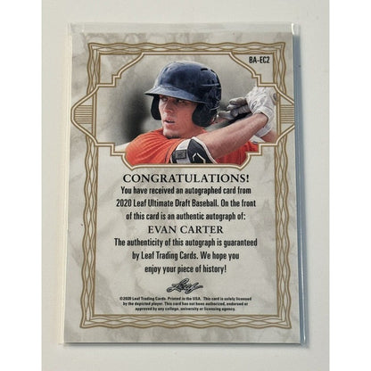 Evan Carter RC Auto 2020 Leaf Ultimate Draft Platinum Spectrum XRC - MLB Rangers