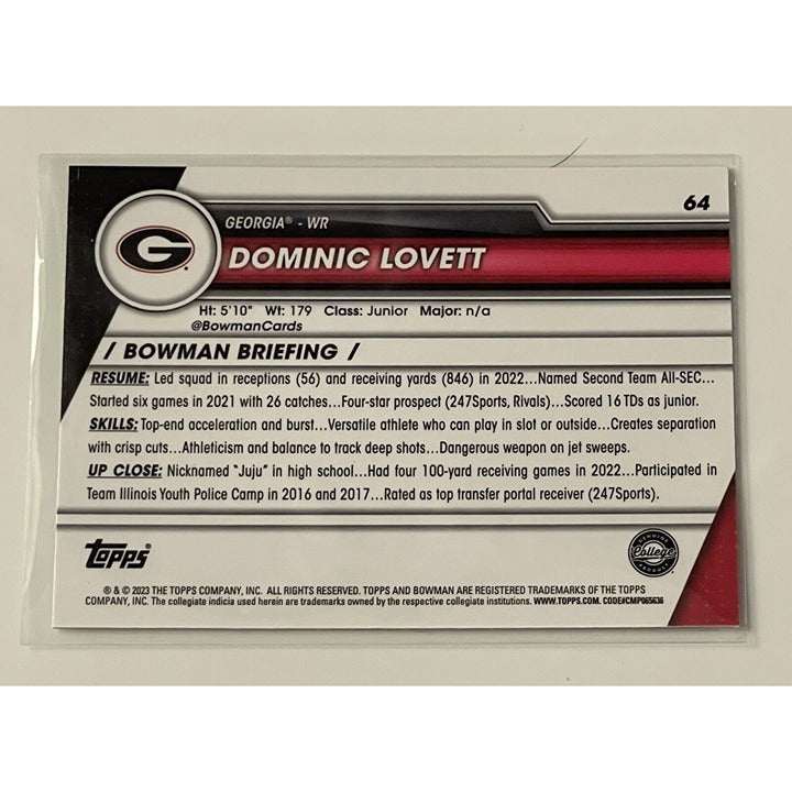 2023 Bowman University Chrome Dominic Lovett Georgia Bulldogs rookie football card