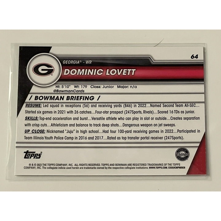2023 Bowman University Chrome Dominic Lovett #64 1st Bowman UGA Georgia Bulldogs