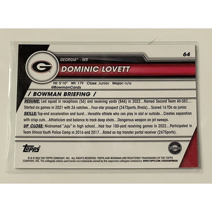 2023 Bowman University Chrome Dominic Lovett #64 1st Bowman UGA Georgia Bulldogs