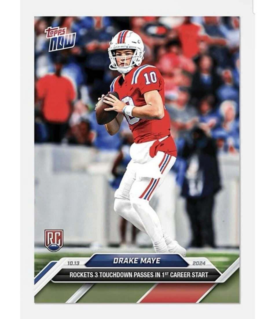 3 Drake Maye rookie cards and 1 Tom Brady Patriots football card bundle