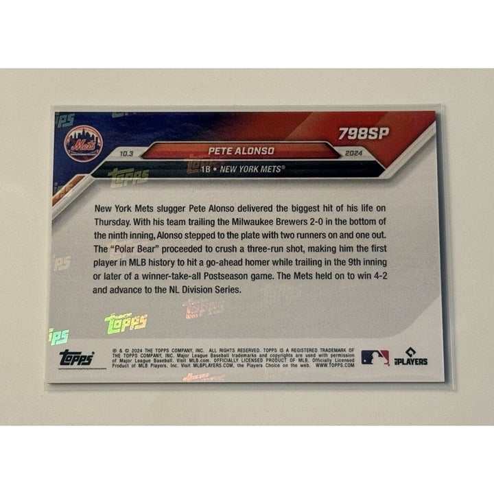 Pete Alonso 2024 MLB Topps NOW Wildcard card featuring game-winning 3 run homerun