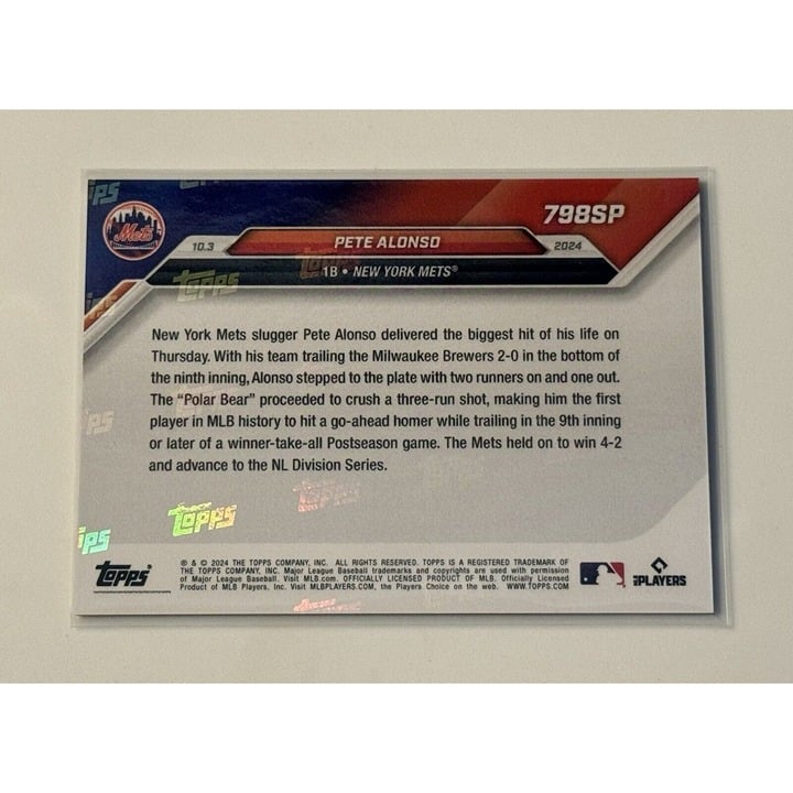 Pete Alonso SP* Game Winning 3 Run HR Wildcard 2024 MLB Topps NOW Card 798 READY