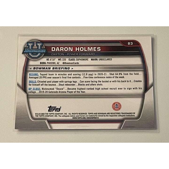 2022 Bowman University DaRon Holmes rookie basketball card Dayton Flyers chrome