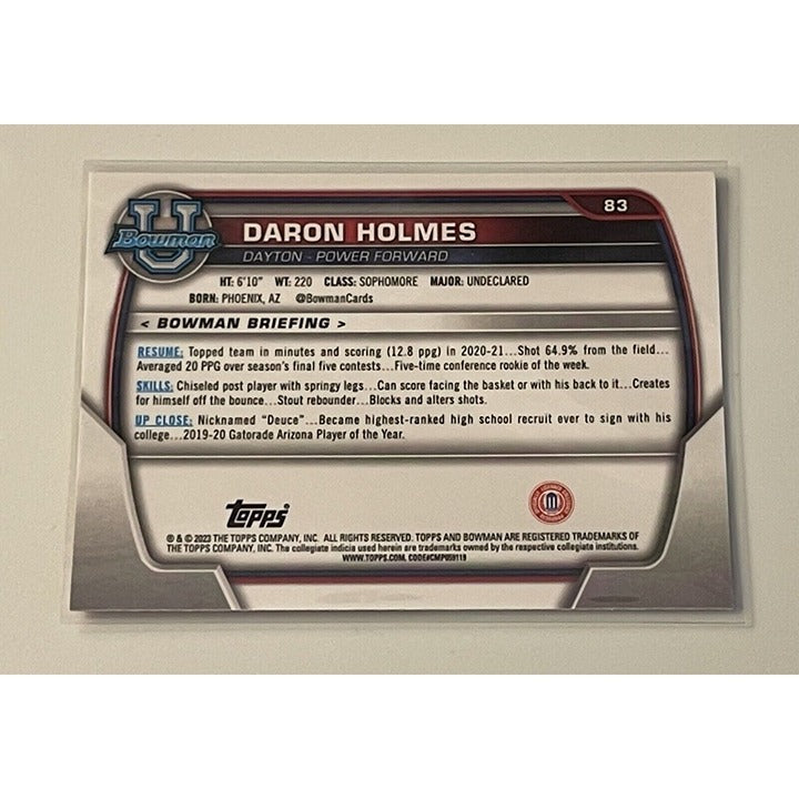 2022-23 Bowman University Chrome DaRon Holmes RC 1st Bowman 83 Dayton Basketball