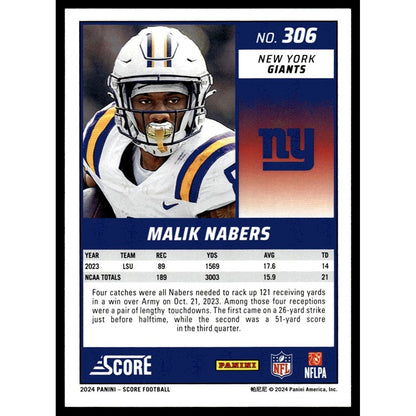 Malik Nabers RC - 2024 Score Football #306 - Green New York Giants Rookie Phenom