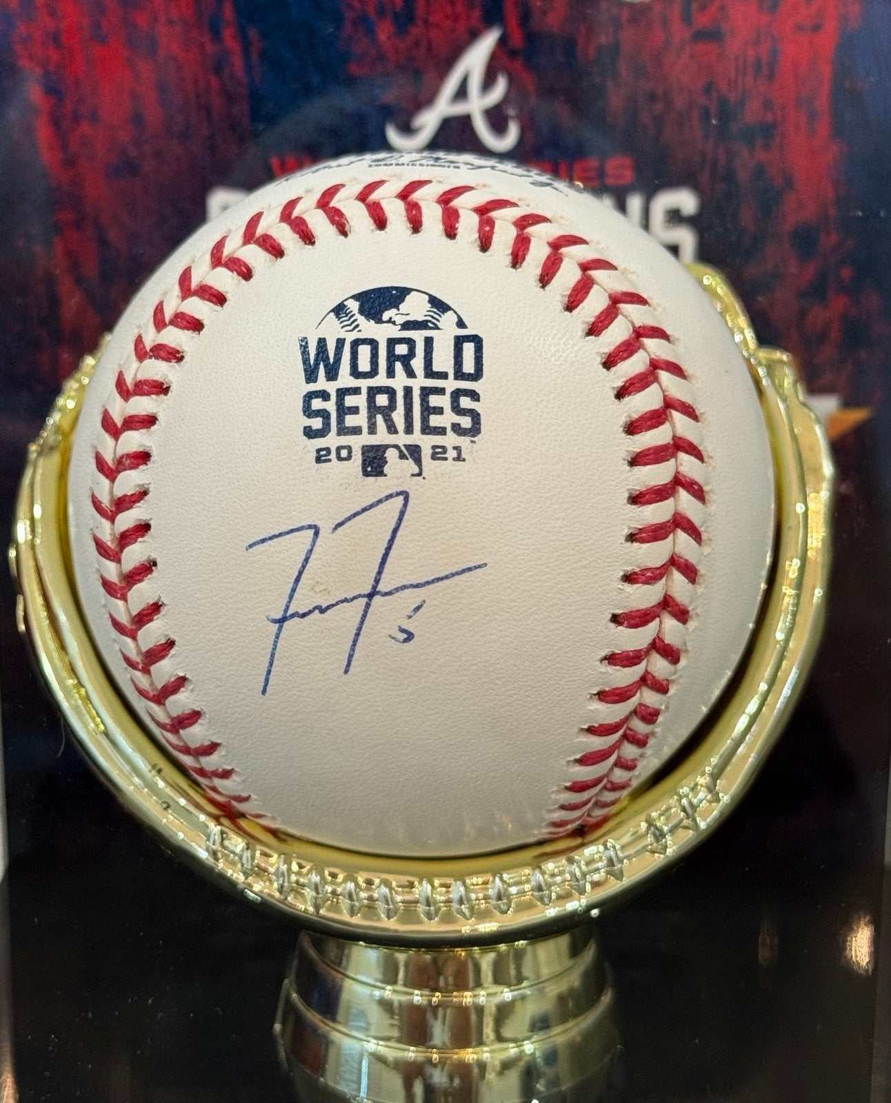 Freddie Freeman signed 2021 World Series baseball with Fanatics authentication and Braves championship display