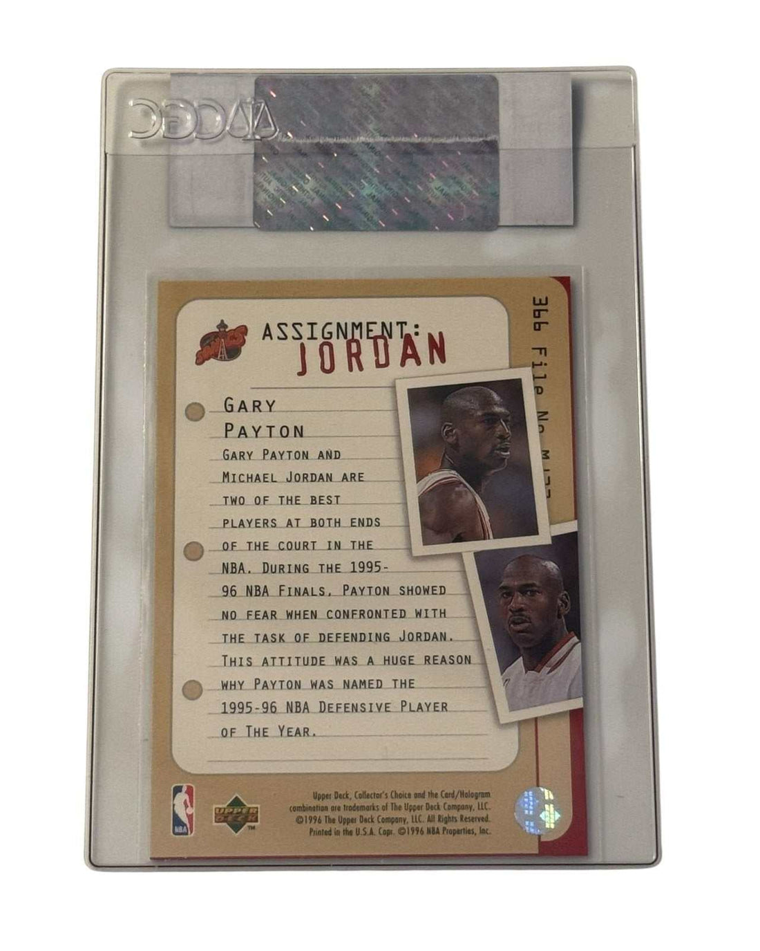 Iconic 1996-97 Collectors Choice card 366 Gary Payton vs Michael Jordan CGC certified authentic
