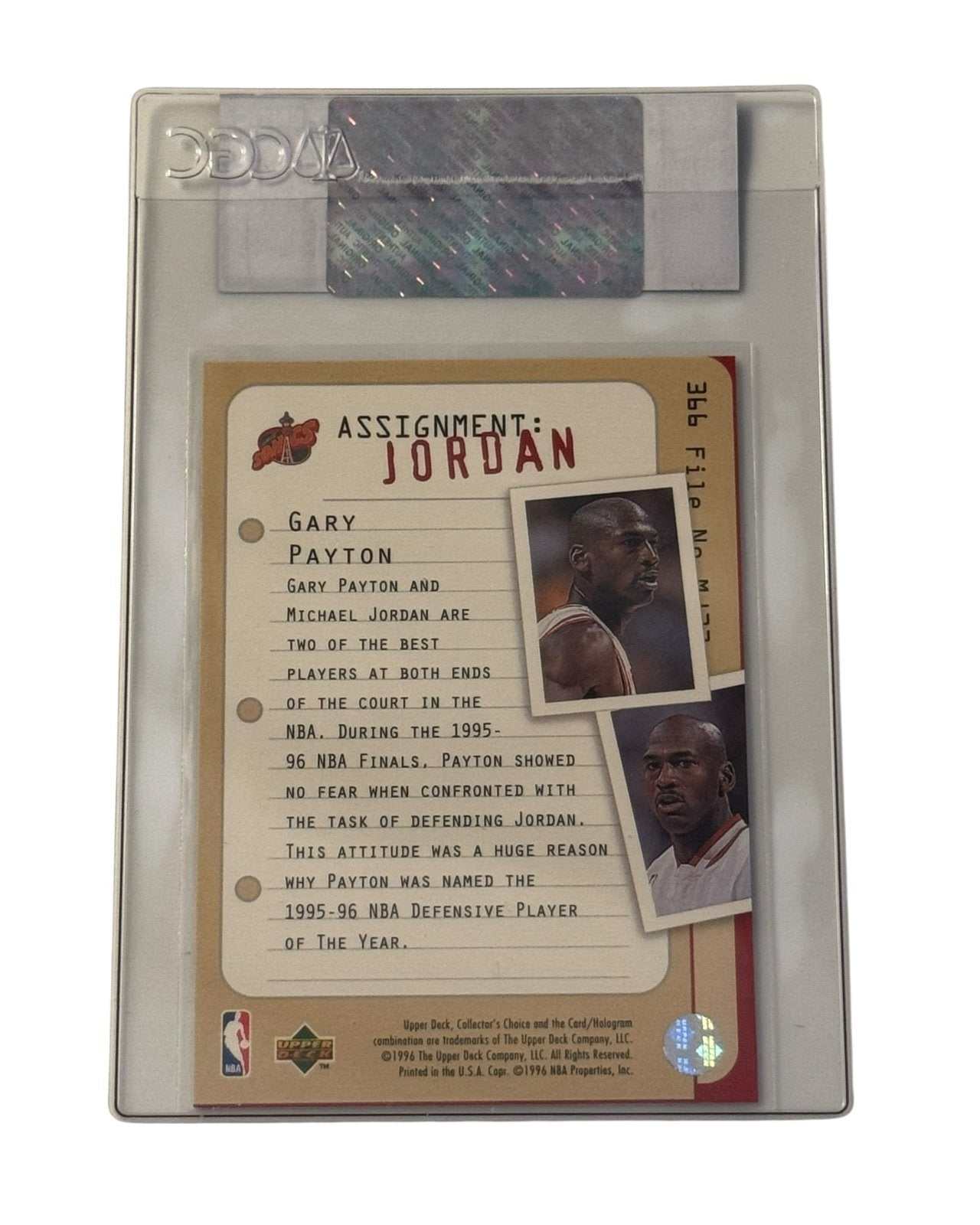 Iconic 1996-97 Collectors Choice Gary Payton Michael Jordan Card 366 CGC Certified sleeve