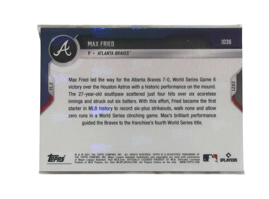 2021 Max Fried Topps NOW World Series Atlanta Braves baseball card Game Six performance