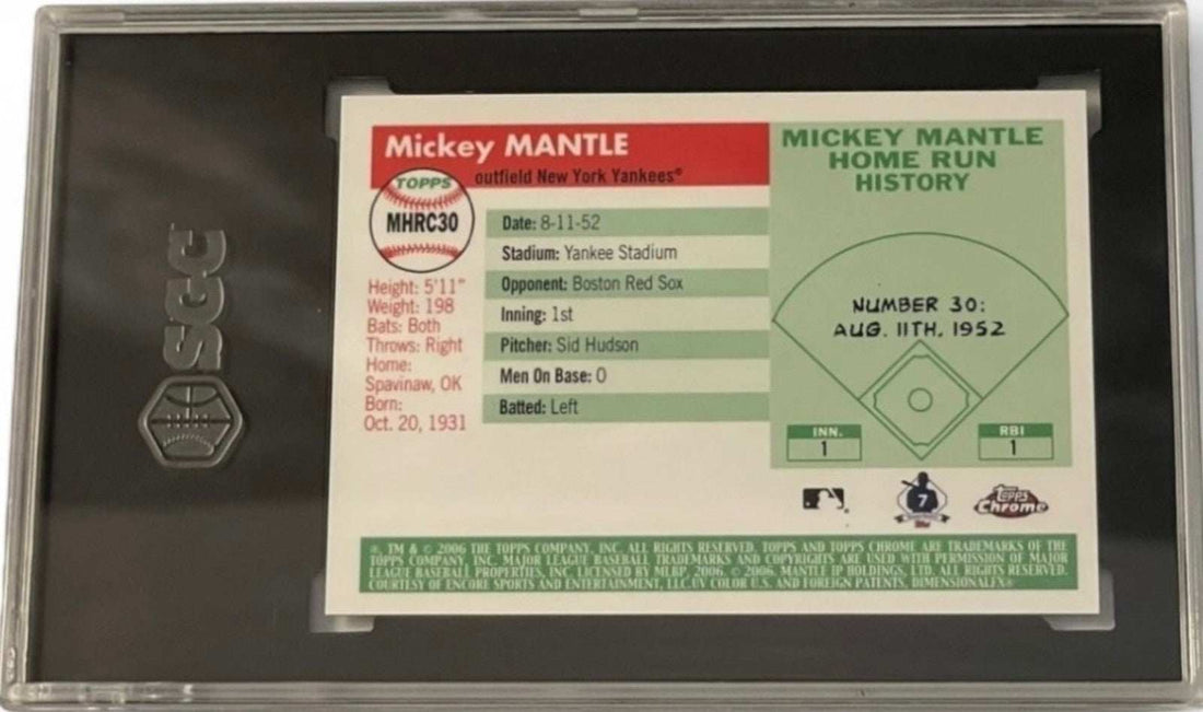 2006 Topps Chrome Mickey Mantle Home Run History Blue Refractor baseball card graded 9.5