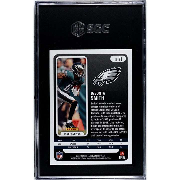 2022 Panini Absolute DeVonta Smith Green #71 Philadelphia Eagles trading card SGC 9.5 graded