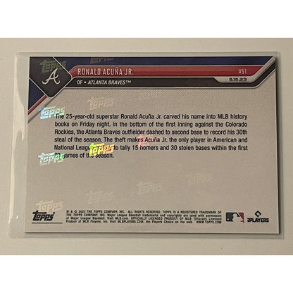 2023 Topps Now Ronald Acuna Jr.* 1st In MLB History 15 HR & 30 SB - Braves #451*
