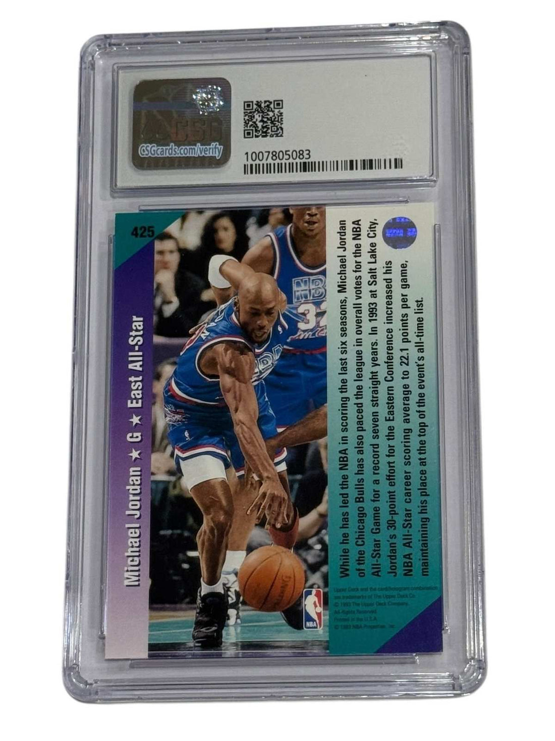 1992 Upper Deck Michael Jordan All Star #425 CSG 9 Mint certified basketball card in protective slab