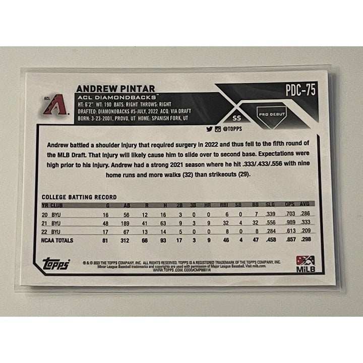 2023 Topps Pro Debut Chrome Andrew Pintar rookie card Arizona Diamondbacks baseball