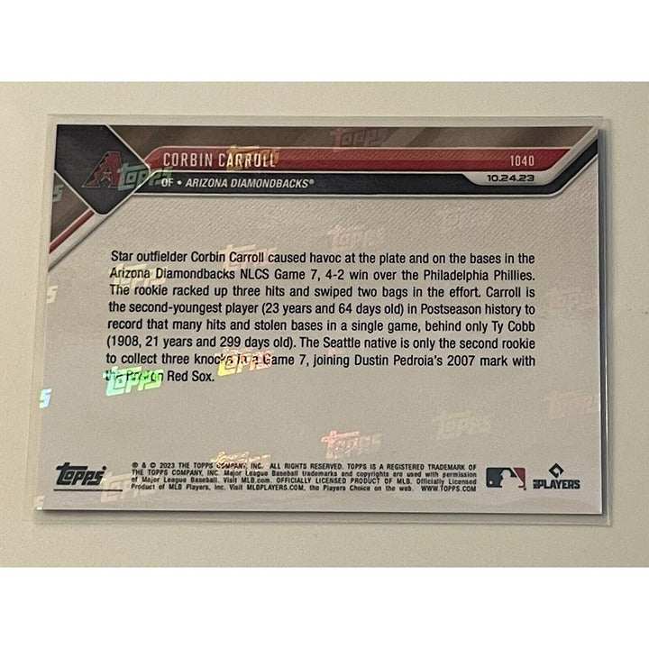 2023 Corbin Carroll RC Topps Now NLCS baseball card youngest since Ty Cobb