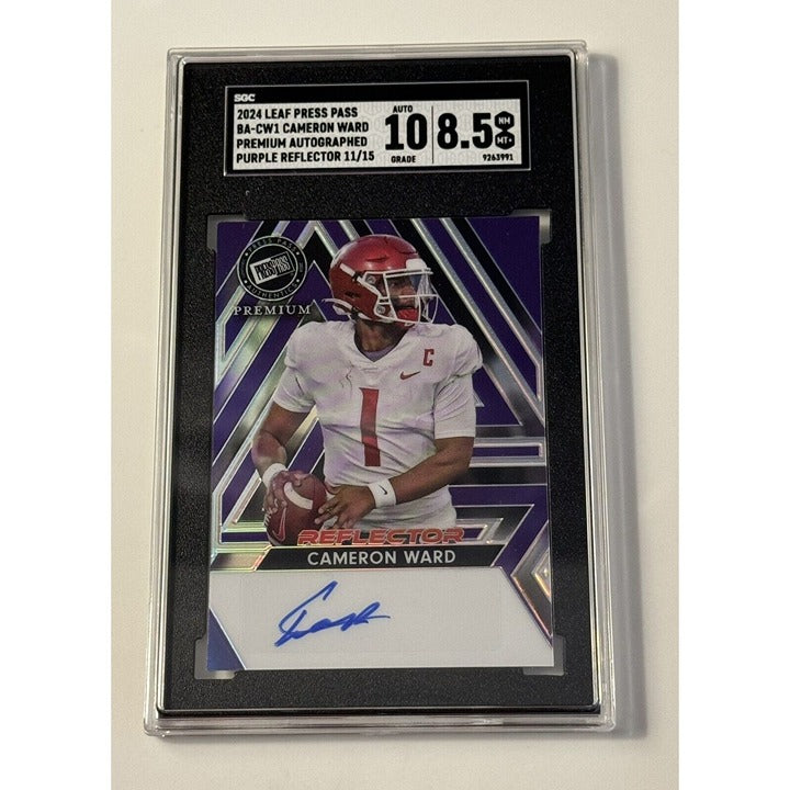 11/15* 2024 LEAF PRESS PASS BA-CW1 CAMERON WARD RC* Auto Refractor Miami SGC 8.5