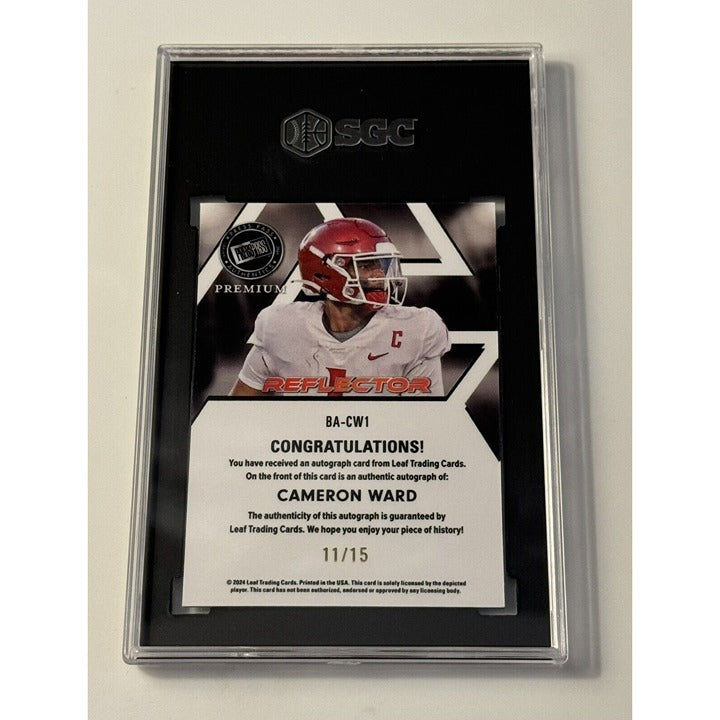 11/15* 2024 LEAF PRESS PASS BA-CW1 CAMERON WARD RC* Auto Refractor Miami SGC 8.5