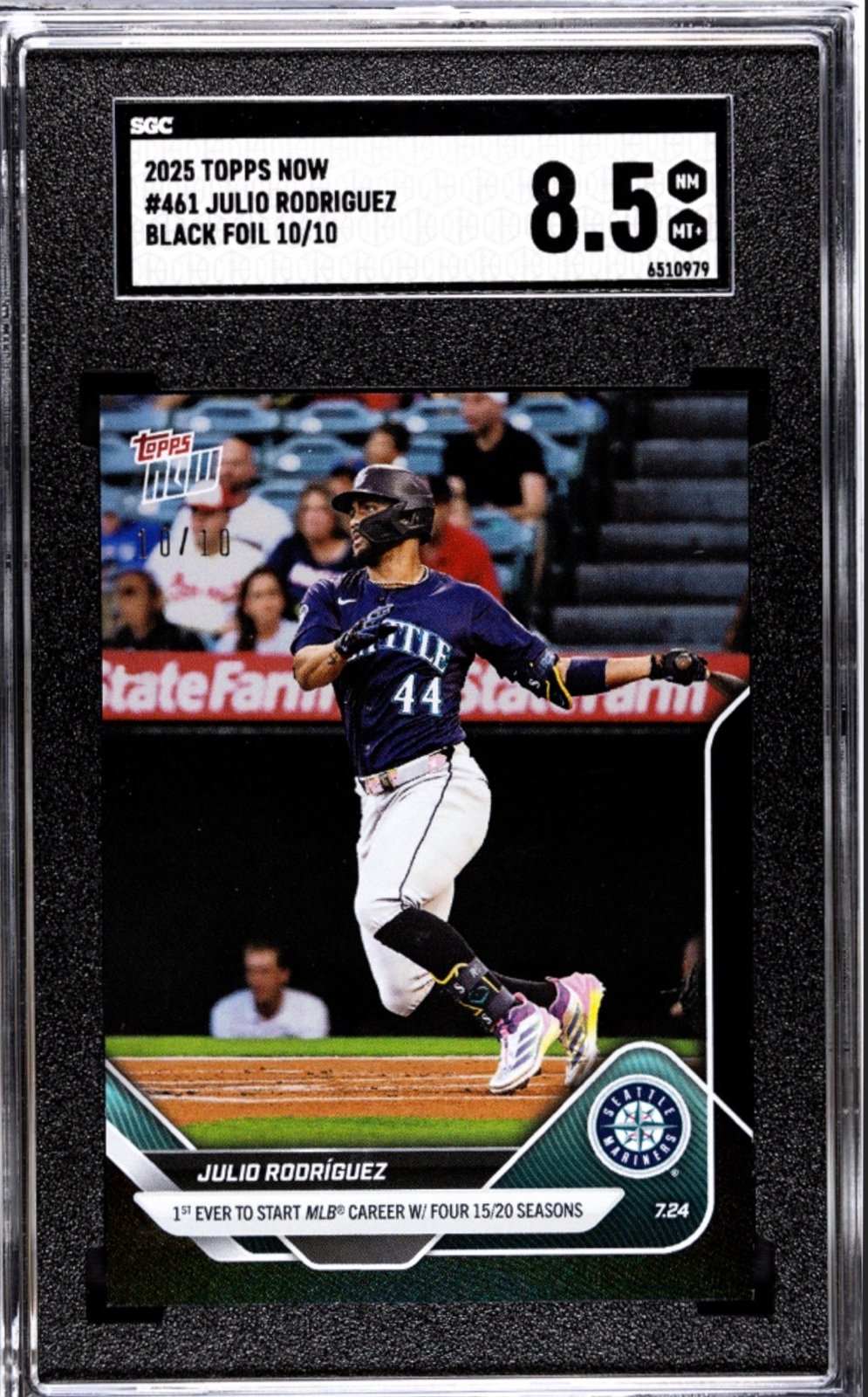 2025 Topps Now Julio Rodriguez Mariners baseball card SGC 8.5 black foil 10/10