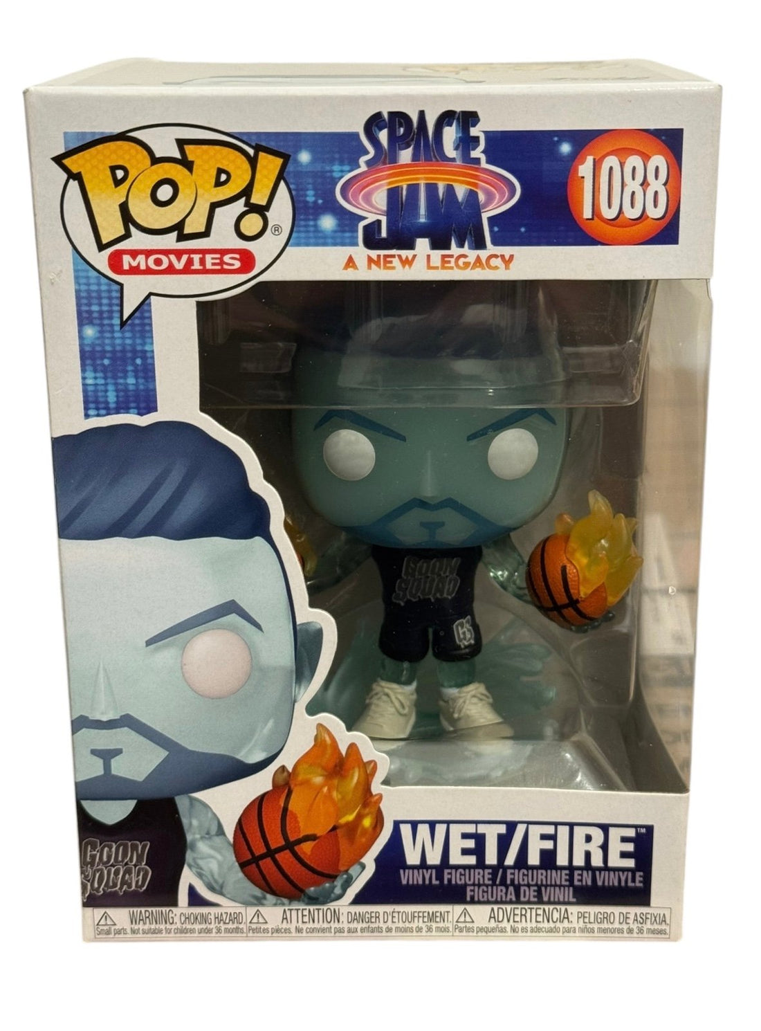Funko Pop Movies Space Jam Wet Fire vinyl figure with flaming basketball effect in box