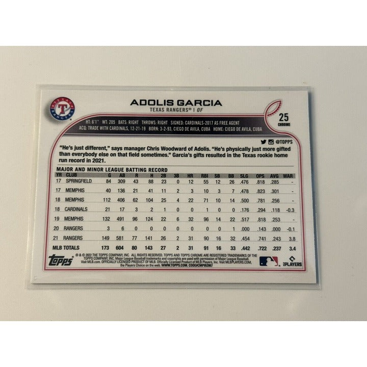 Adolis Garcia All Star RC 2022 Topps Chrome Logo Refractor MLB Texas Rangers #25