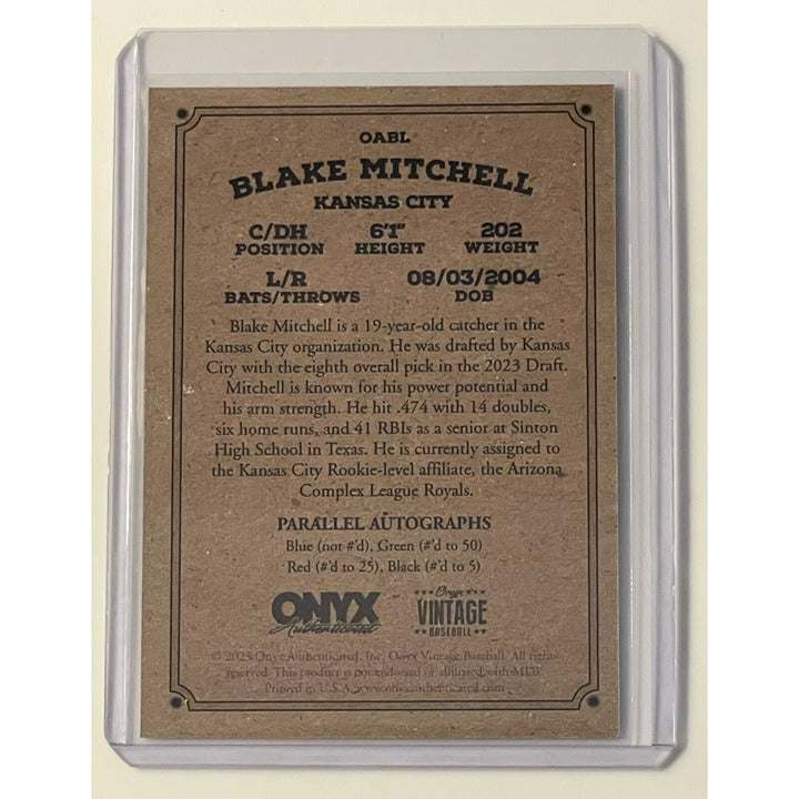 Blake Mitchell RC Onyx Vintage extended baseball card signed in blue ink