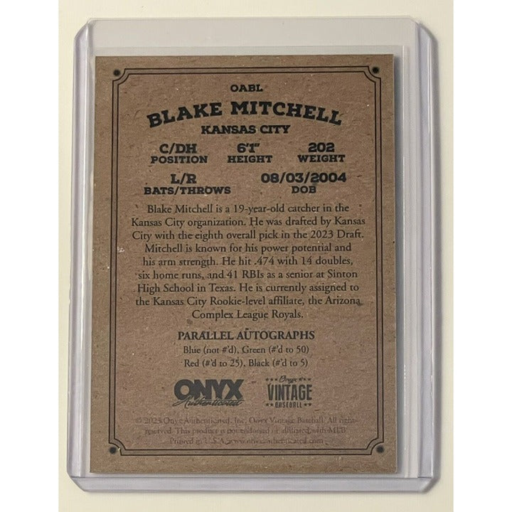 Blake Mitchell RC* Auto Onyx Vintage Extended Baseball Blue Ink MLB KC Baseball*