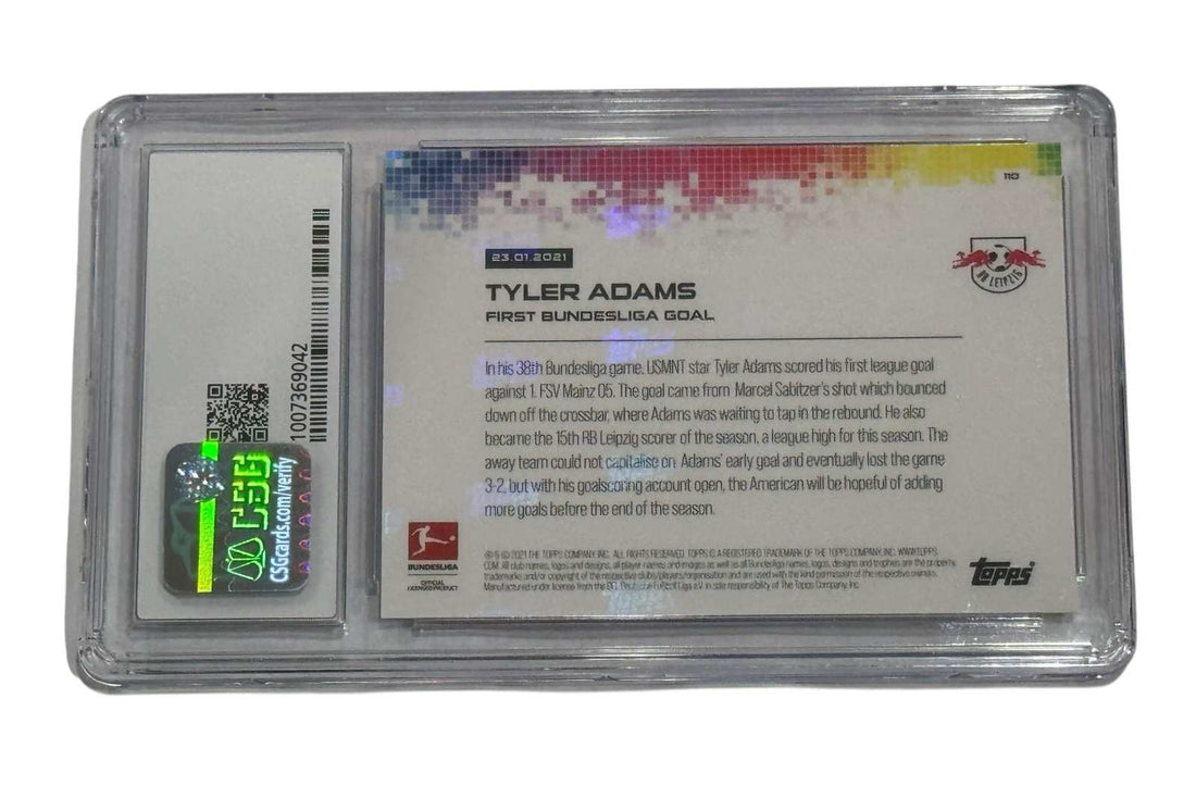 Tyler Adams 2021 Topps Now Bundesliga card graded CSG 9 showing first Bundesliga goal for RB Leipzig