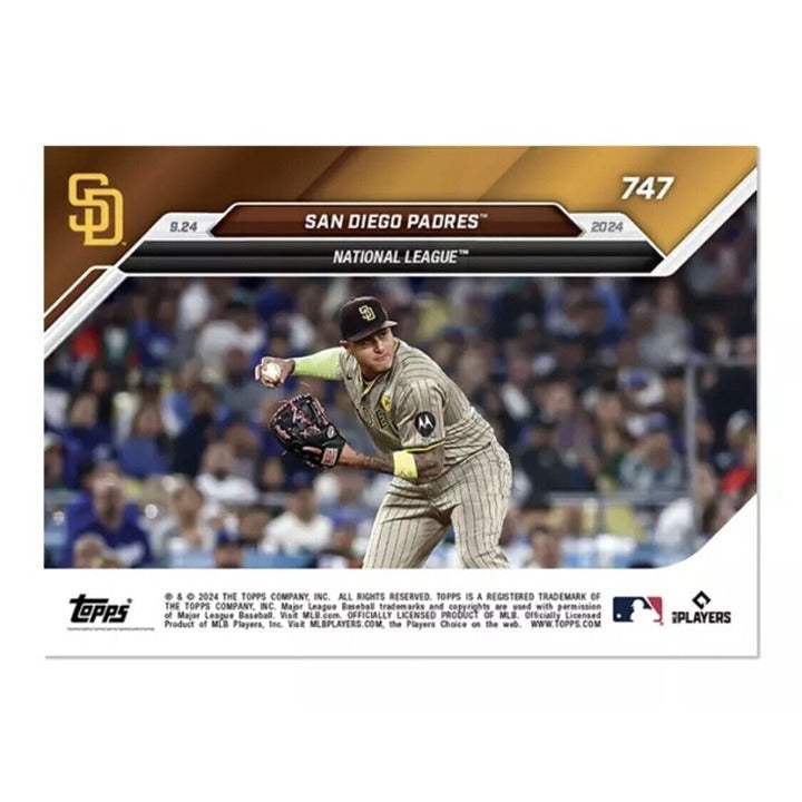 San Diego Padres 2024 Topps Now Triple Play postseason baseball card with team celebrating on field