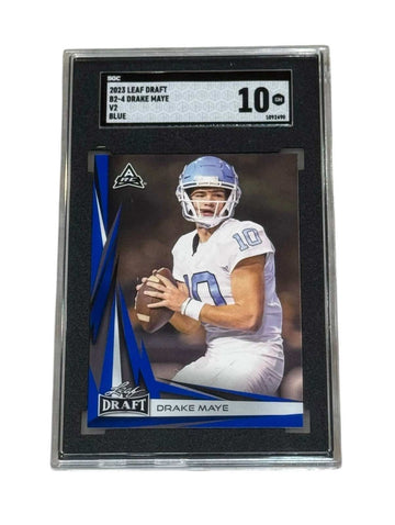 2023 Leaf Draft Drake Maye Blue Rookie Card B2 4 SGC 10 Gem Mint limited print run quarterback collectible