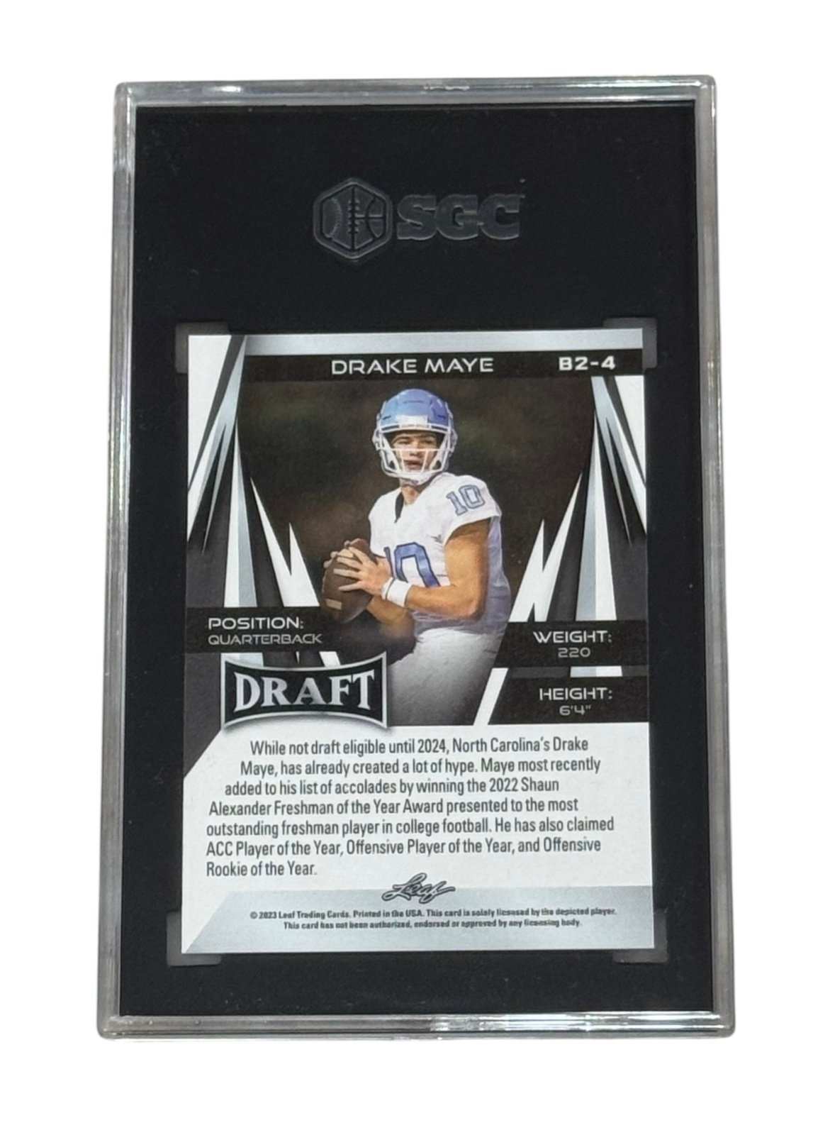 Drake Maye 2023 Leaf Draft Blue Rookie Card B2 4 SGC 10 Gem Mint limited print run quarterback card
