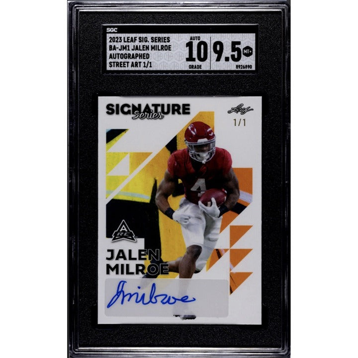 1/1* 2023 Leaf SIG. SERIES Jalen Milroe RC Auto #BA-JM1 Crimson Tide/NFL SGC 9.5