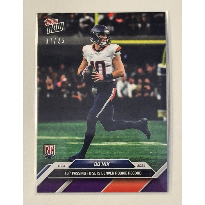 7/25* Bo Nix 2024 Topps NOW Football Card Denver Broncos RC PURPLE VARIATION #13