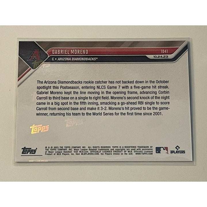 2023 Gabriel Moreno RC Arizona Diamondbacks game-winning MLB NLCS Topps Now trading card