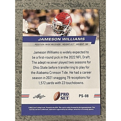 2022 NFL Pro Set Jameson Williams Rookie #PS-08 NFL Detroit Lions Football Card*