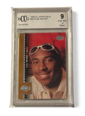 1996-97 Upper Deck Kobe Bryant ROOKIE Card #58 graded BCCG 9 near mint with Lakers logo