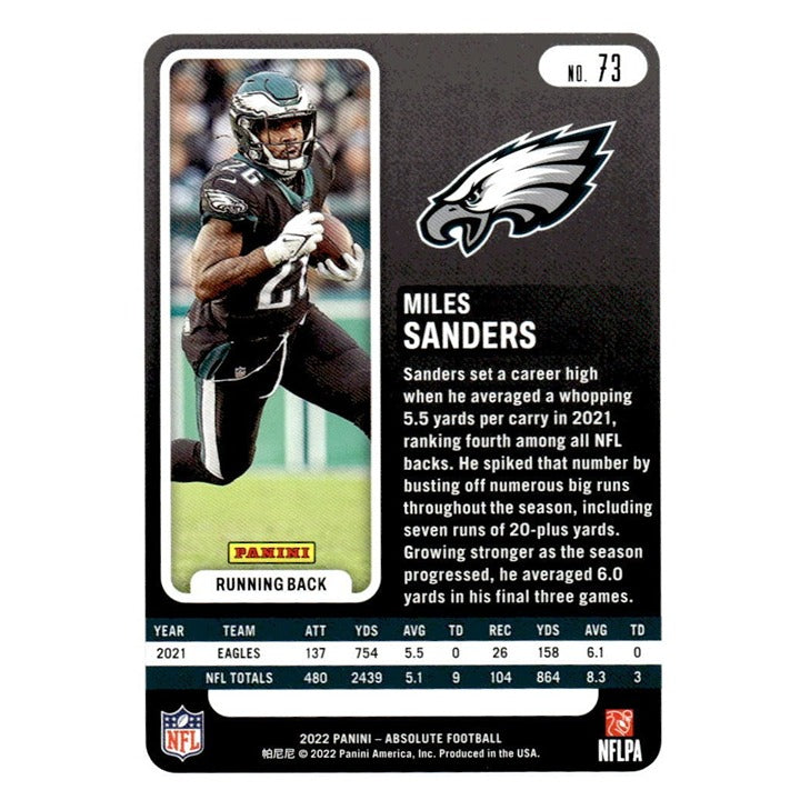 2022 Panini Absolute Miles Sanders - NFL Philadelphia Eagles Football - Card #73